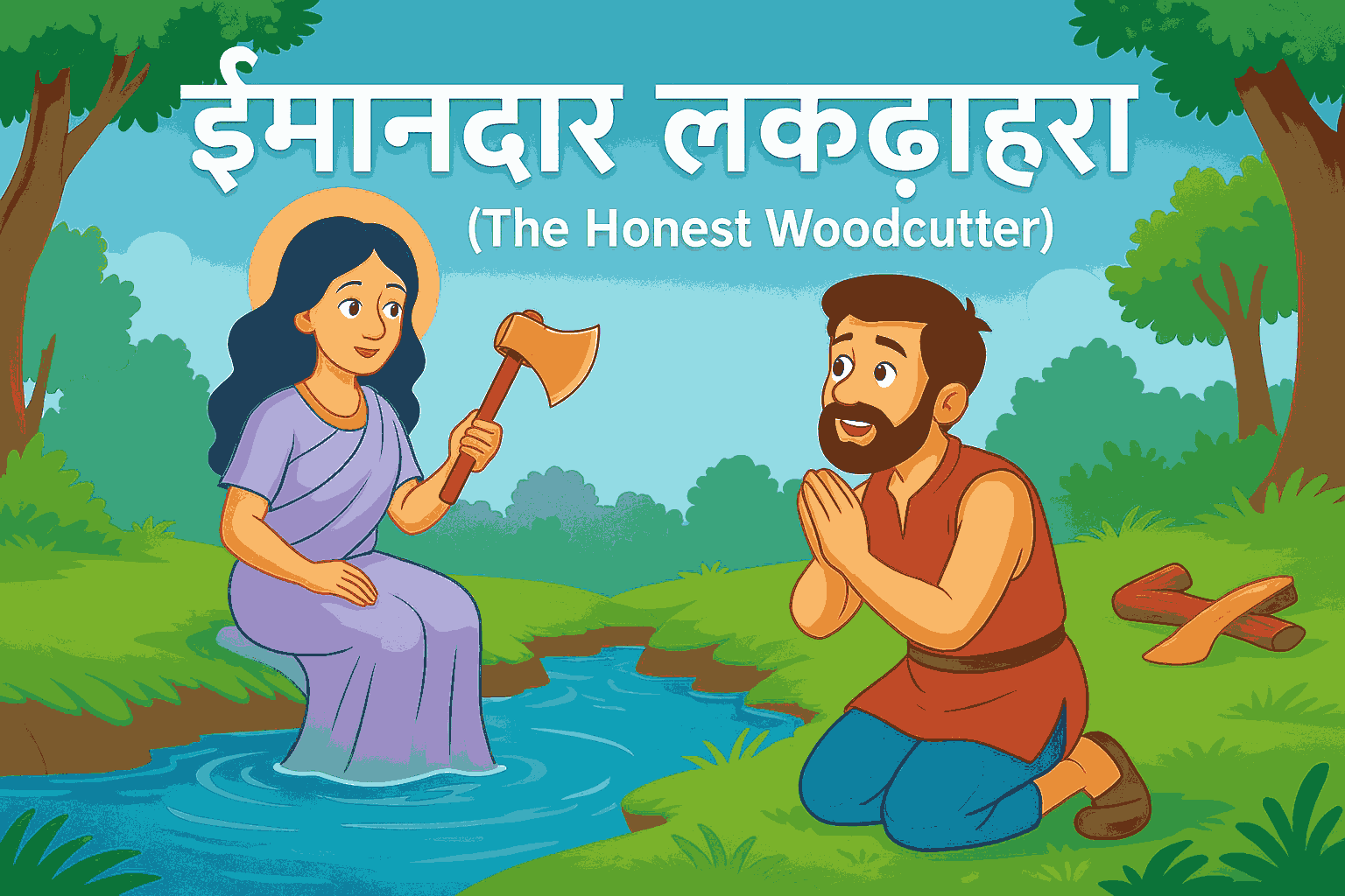 ईमानदार लकड़हारा की कहानी (The Honest Woodcutter)